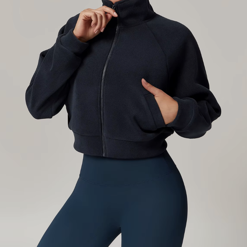 Lightweight fleece jacket for women in white – front view