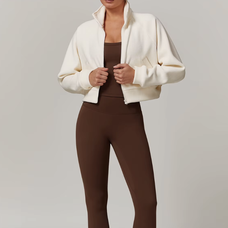 Lightweight fleece jacket for women in white – front view