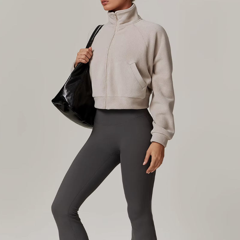 Lightweight fleece jacket for women in white – front view