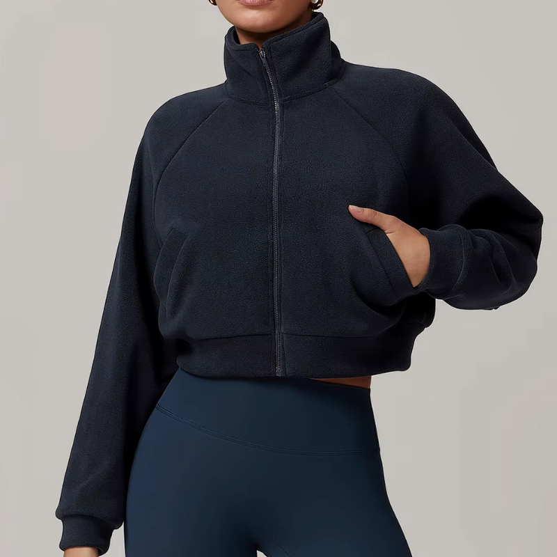 Lightweight fleece jacket for women in white – front view