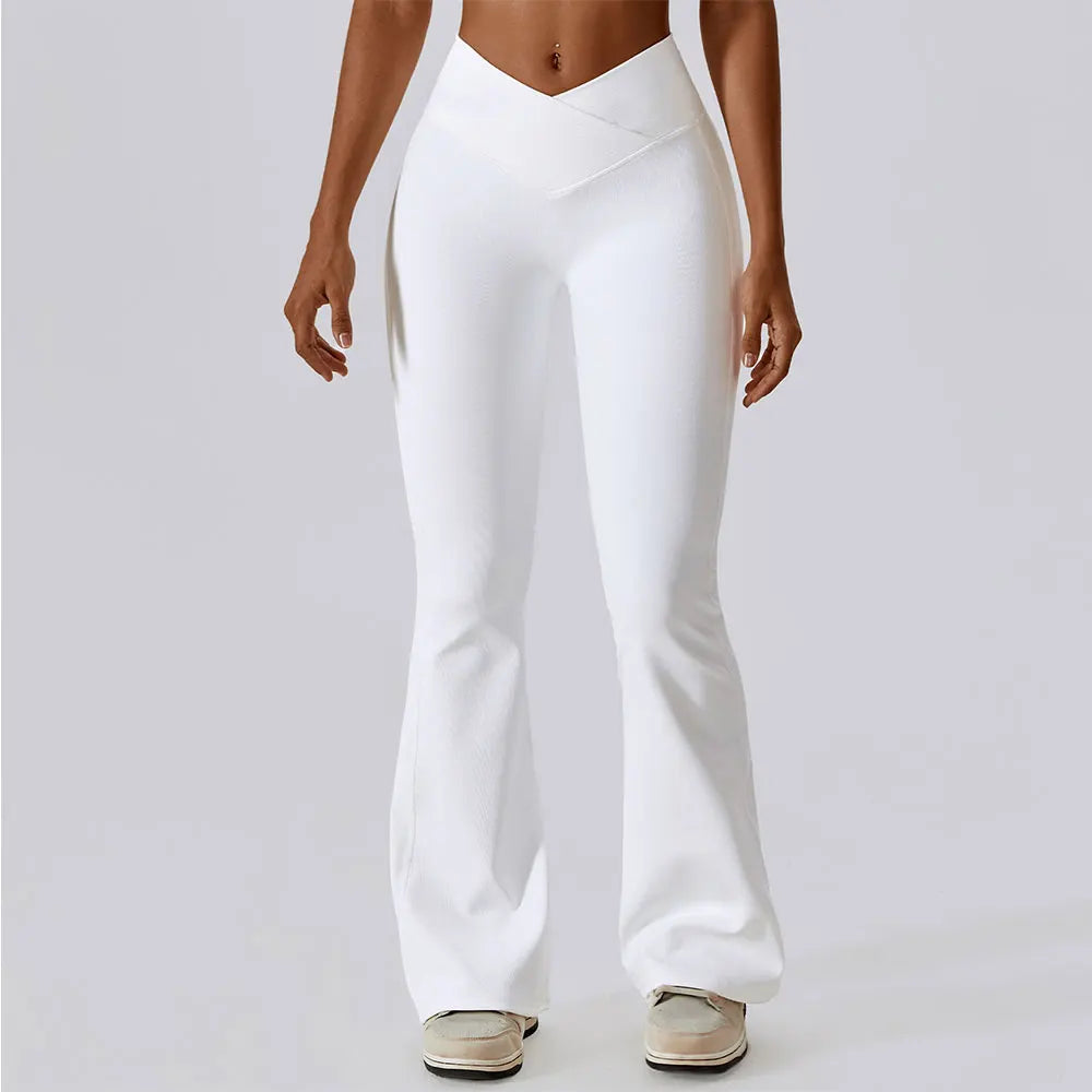 White Yoga Pants Flare Design - Full Body Shot.