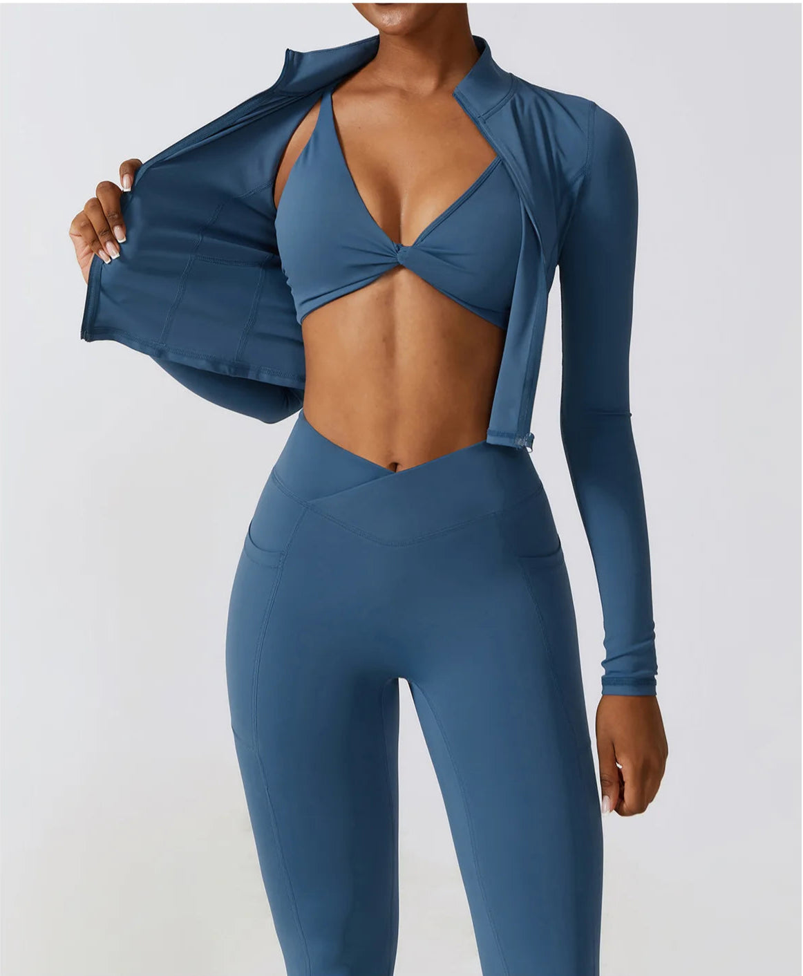 Ergonomic full-length zip running top for women in blue