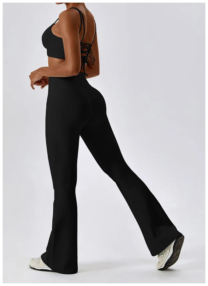 Black High Waisted Flare Pants - Side View.