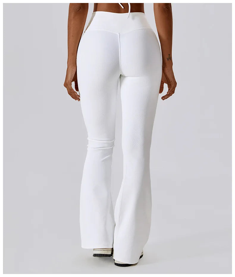 White Yoga Pants Flare Design - Full Body Shot.