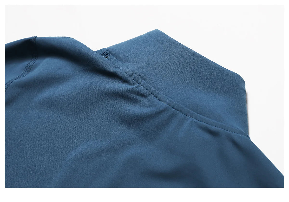 Close-up of nylon-spandex blend yoga jacket with long sleeves