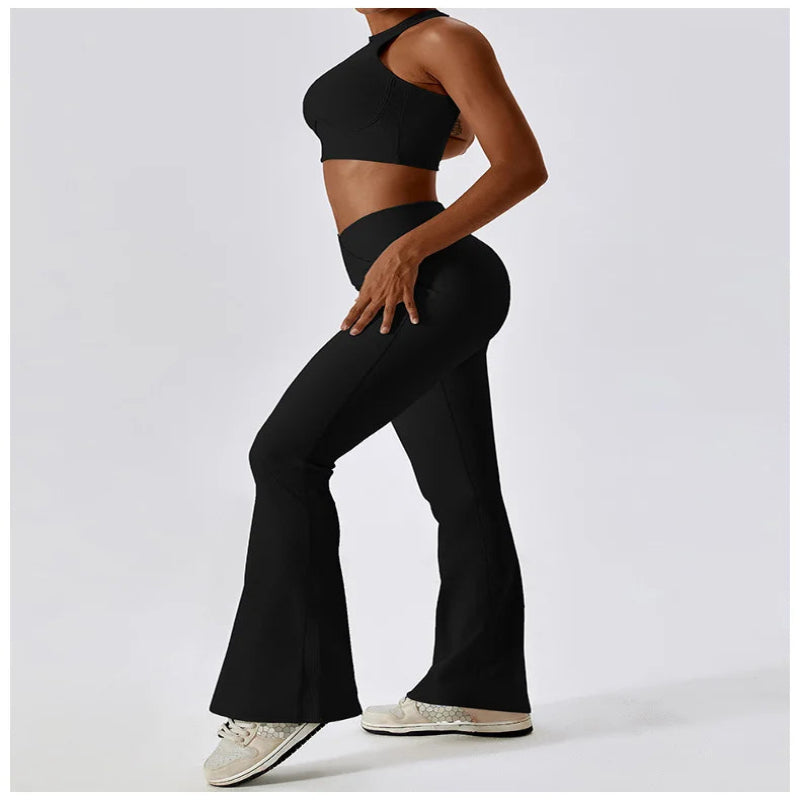 Black High Waisted Flare Pants - Side View.