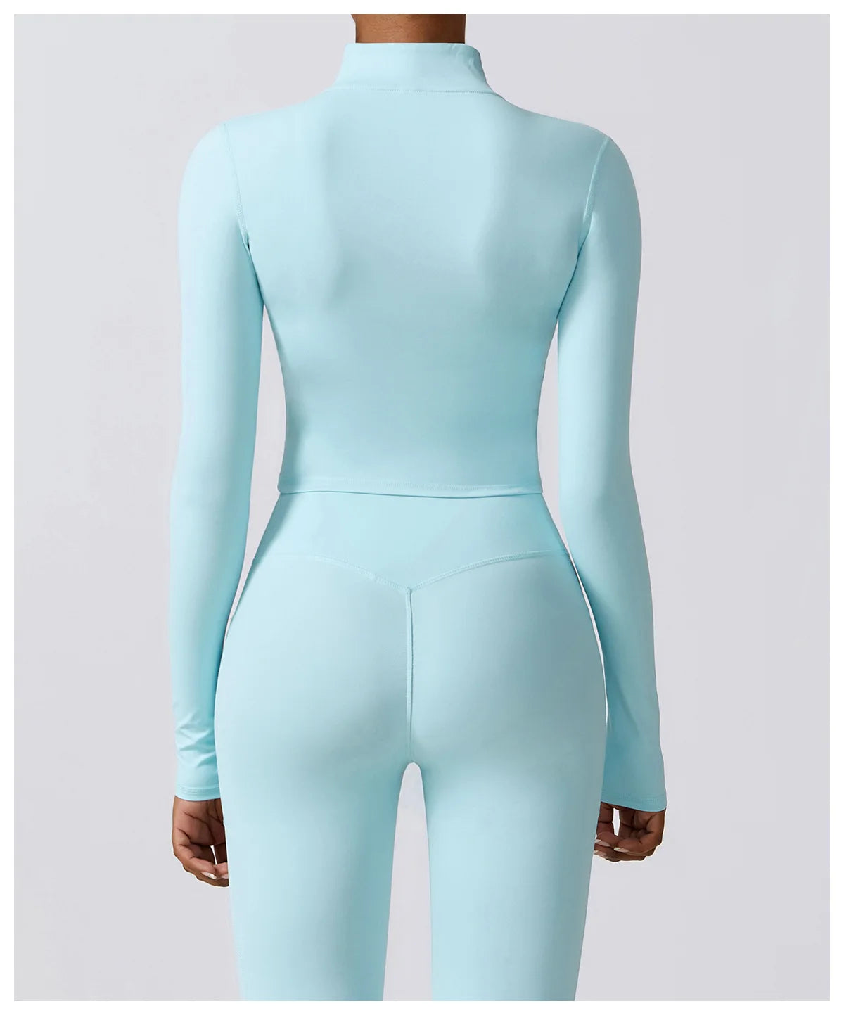 Ergonomic full-length zip running top for women in light blue