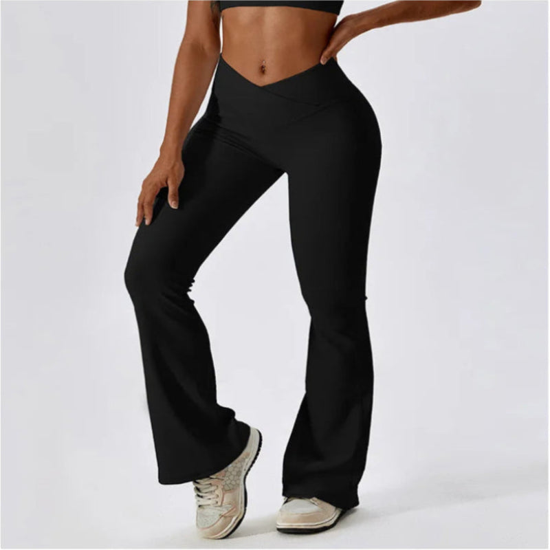 Black High Waisted Flare Pants - Side View.