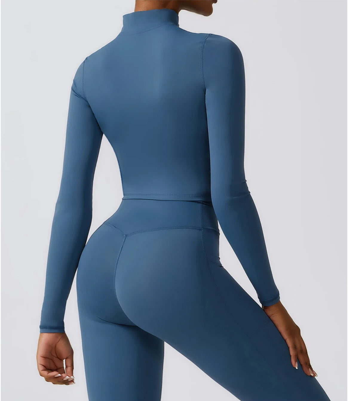Ergonomic full-length zip running top for women in blue