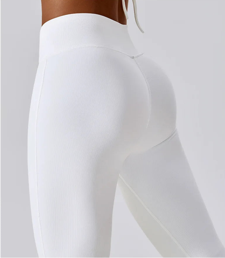 White Yoga Pants Flare Design - Full Body Shot.