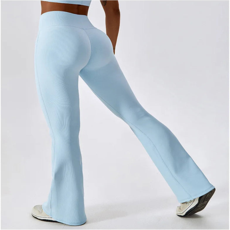 Blue Yoga Pants Flare Design - Full Body Shot.