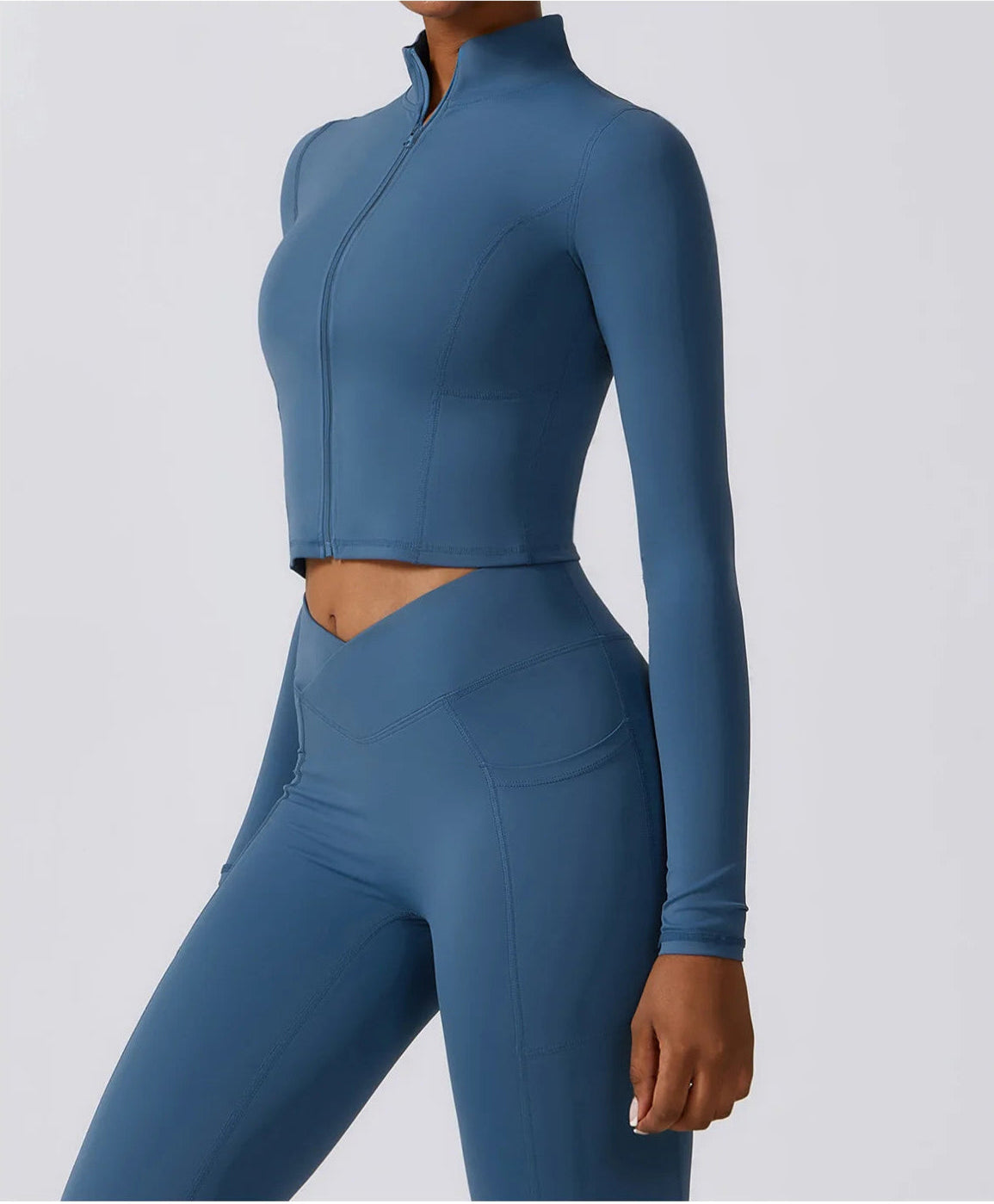 Ergonomic full-length zip running top for women in blue