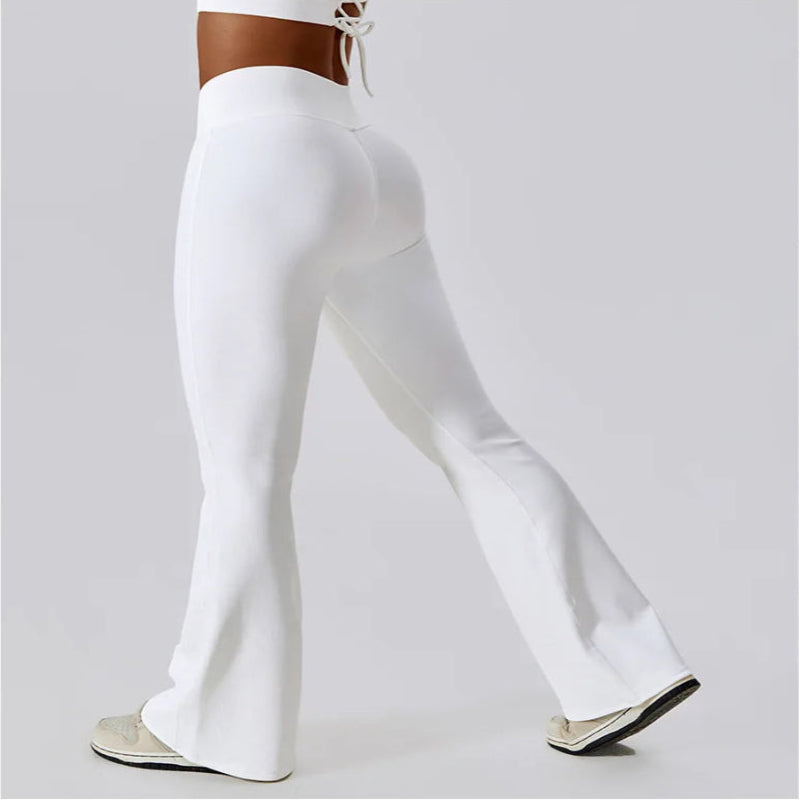 White Yoga Pants Flare Design - Full Body Shot.