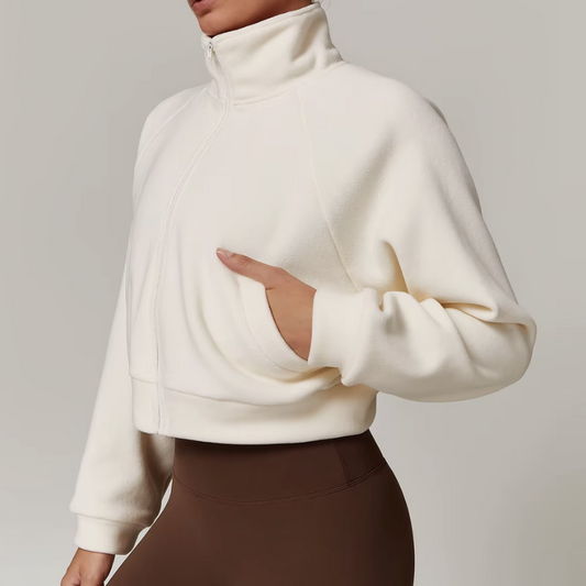 Lightweight fleece jacket for women in white – front view