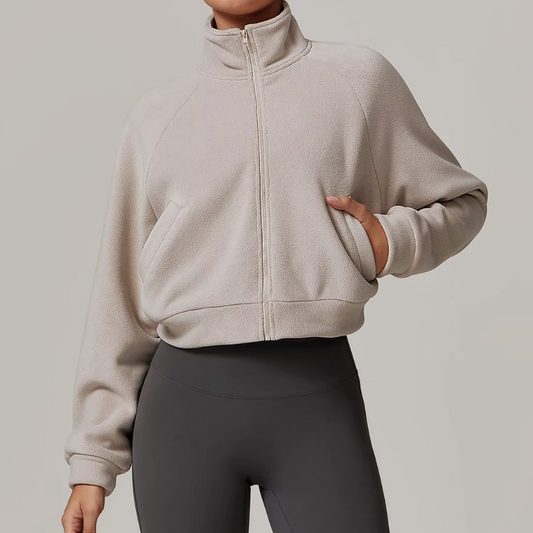 Lightweight fleece jacket for women in white – front view