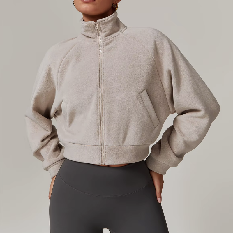 Lightweight fleece jacket for women in white – front view