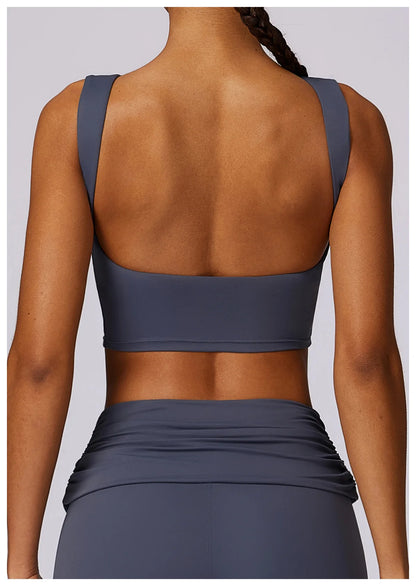 Back view showcasing racerback style for enhanced support.