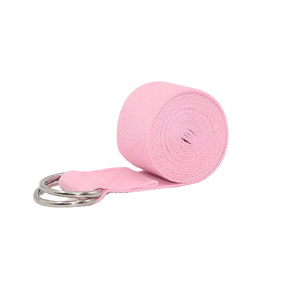 Close-up of a pink yoga strap with a sleek and lightweight design for yogis of all levels.