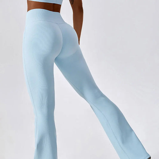 Blue Yoga Pants Flare Design - Full Body Shot.