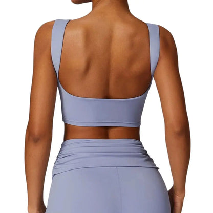 Back view showcasing racerback style for enhanced support.