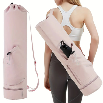 Pink yoga mat carrier bag holding a 10mm yoga mat