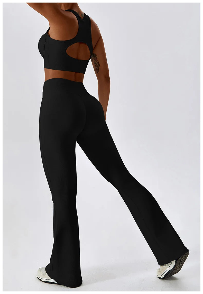 Black High Waisted Flare Pants - Side View.