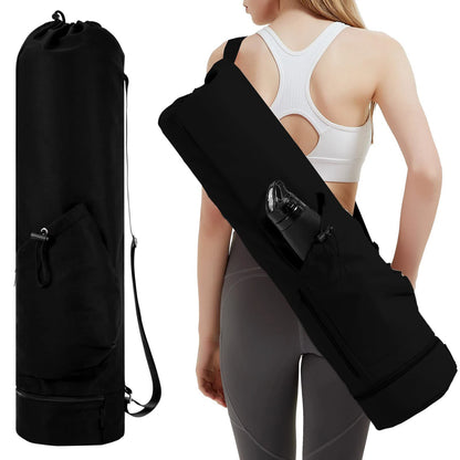 Black yoga mat carrier bag holding a 10mm yoga mat