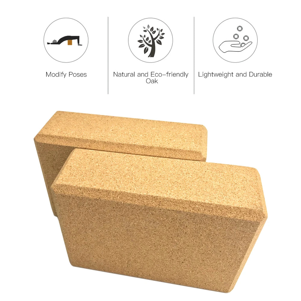 Two eco-friendly cork yoga blocks with beveled edges.