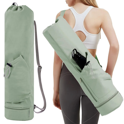 Green yoga mat carrier bag holding a 10mm yoga mat