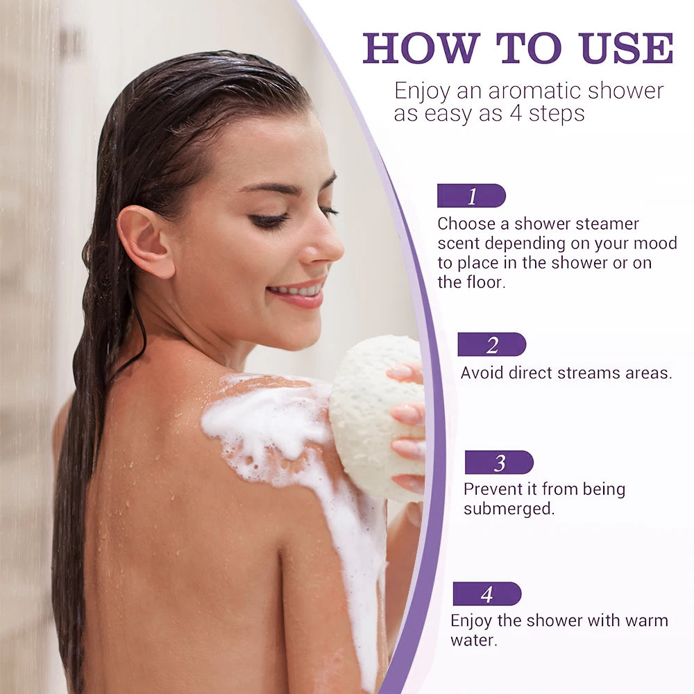 A person enjoying a steamy shower with a diffuser releasing aromatic vapors.