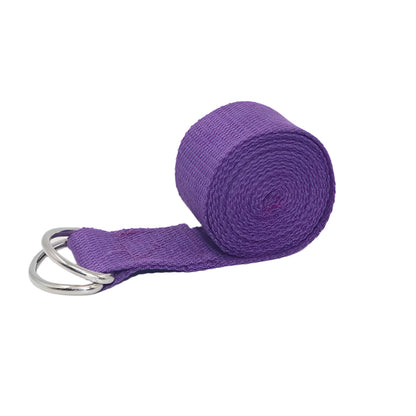 Close-up of a purple yoga strap with a sleek and lightweight design for yogis of all levels.