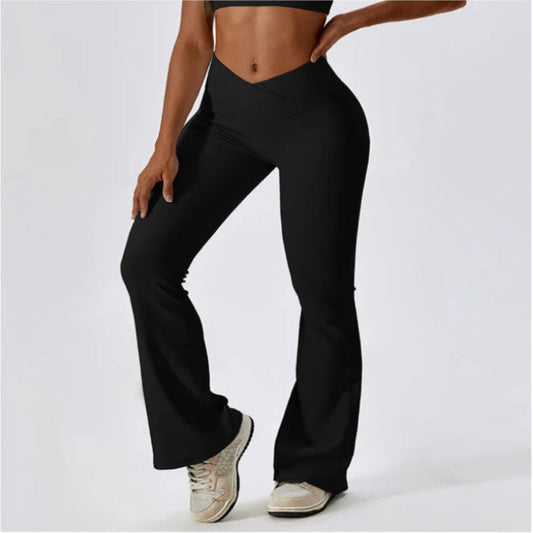Black High Waisted Flare Pants - Side View.