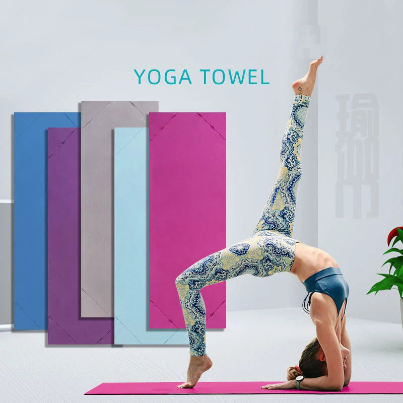 Close-up of sweat-absorbing yoga mat towel with anti-slip grip